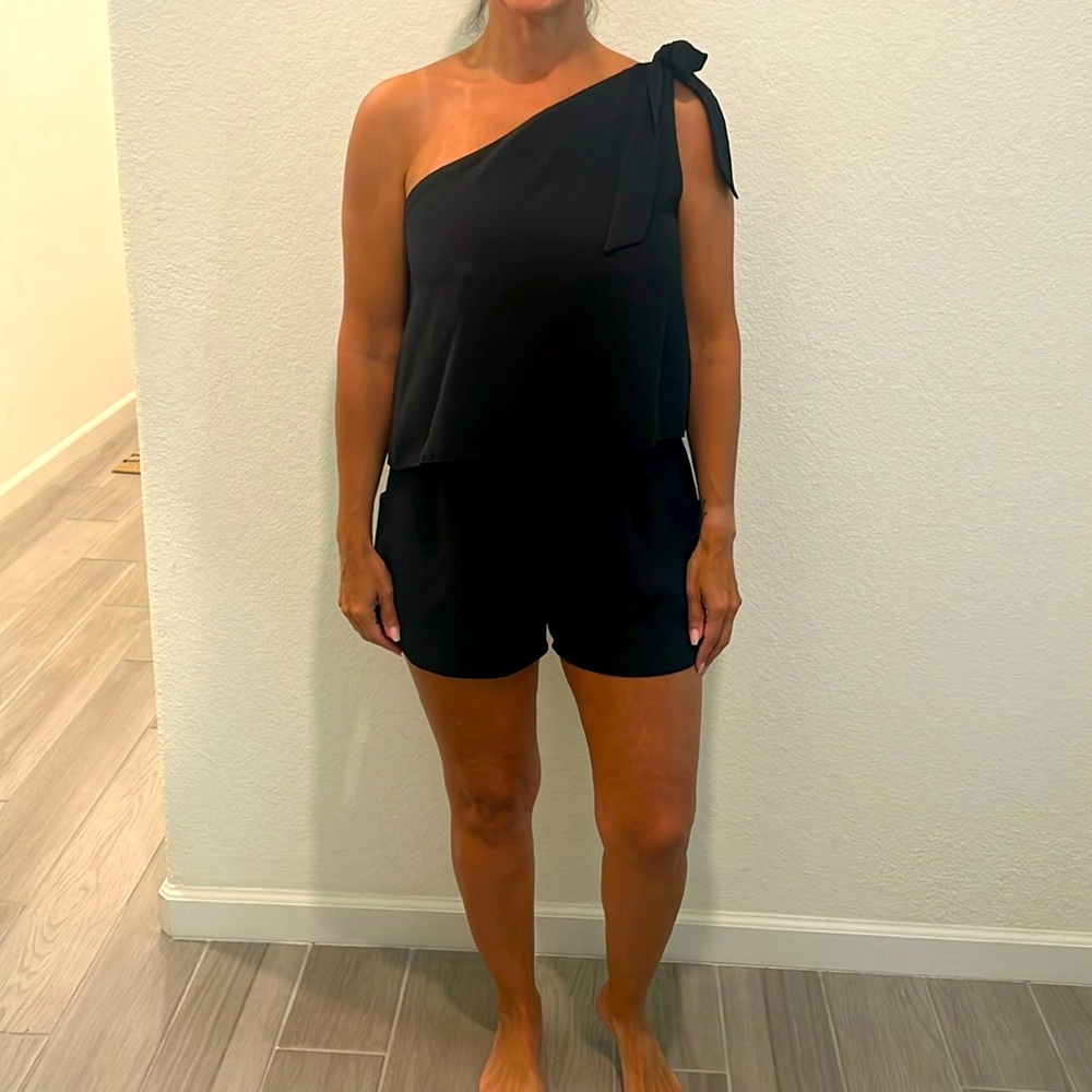 Pink Lily  black one shoulder romper